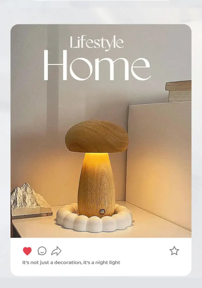 Wooden decorbites™ ins creative mushroom night light with warm yellow glow and white scalloped base table lamp