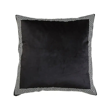 Black velvet decorbites intersecting geometric cushion cover with bold white border for living room decor