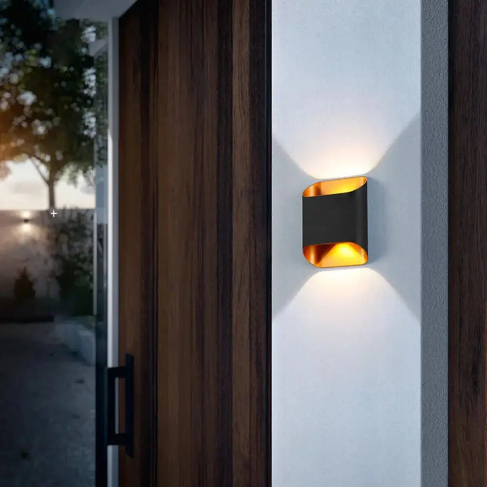 Decorbites™ ip65 modern led outdoor wall lights featuring a sleek black and gold angular wall light design