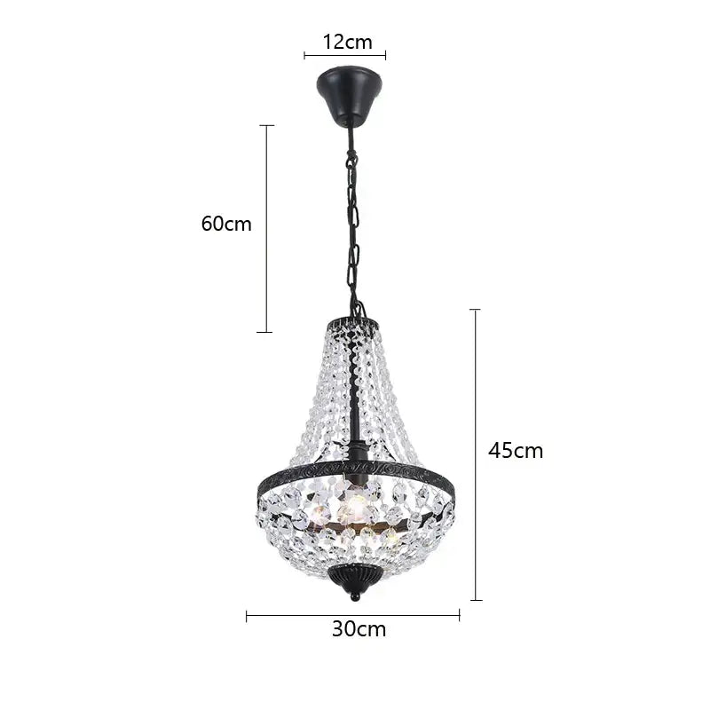 Black metal decorbites iron art crystal chandelier with cascading clear droplets and ornate frame for dining room lighting
