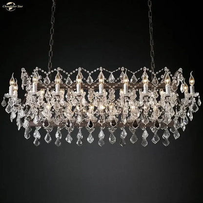 Elegant decorbites iron crystal led chandelier with dark metal frame and cascading clear glass prisms for kitchen lighting