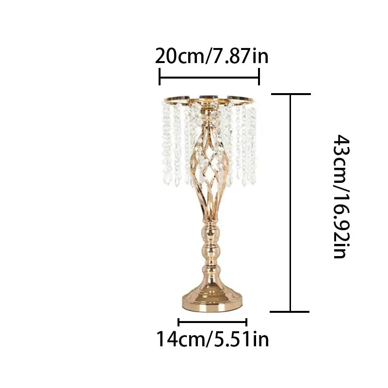 Gold-toned crystal chandelier-style candle holder with clear beads and ornate twisted stem for iron flower racks decor