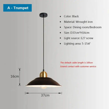 Black wrought iron trumpet pendant light with brass accent from decorbites iron industrial chandeliers for dining rooms
