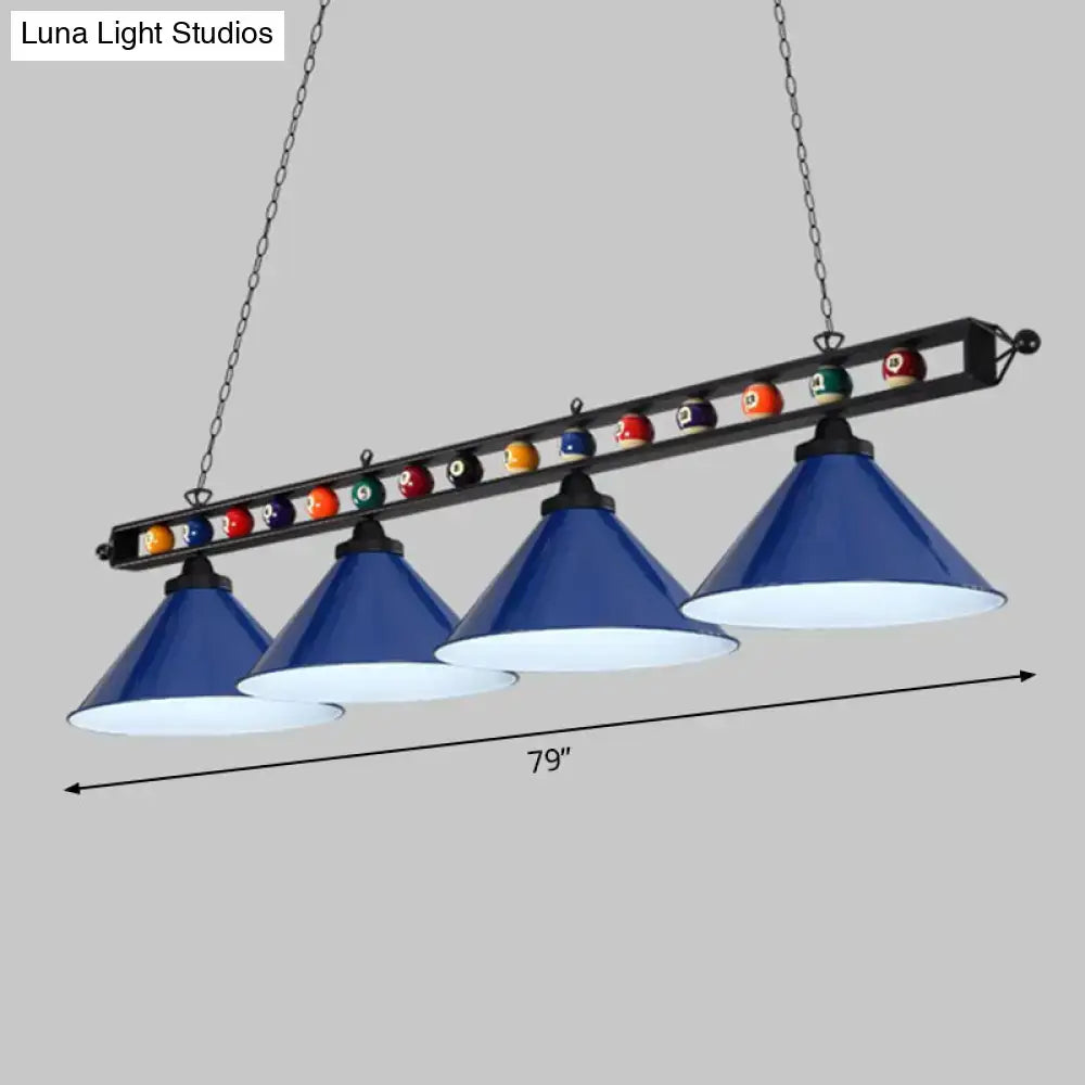 Decorbites™ iron ceiling light with blue conical metal frame shades and e26 e27 sockets over a billiard table