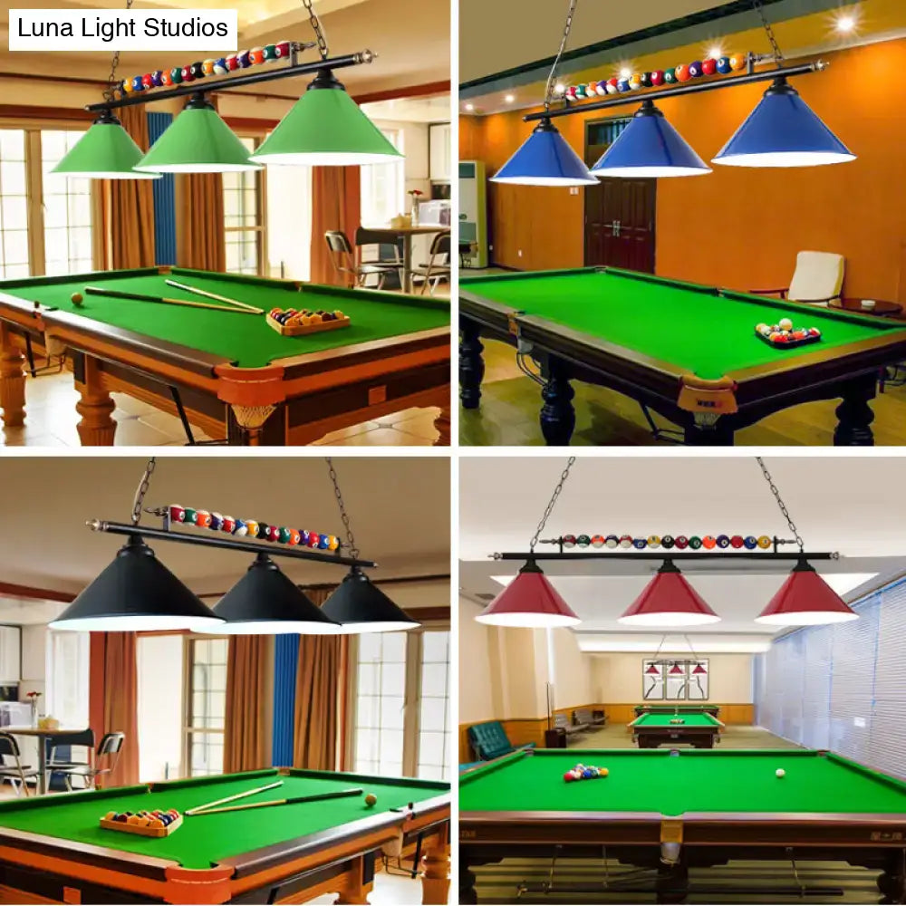 Set of four modern ceiling lights with colorful cone shades metal frame and e26 e27 sockets for pool table lighting