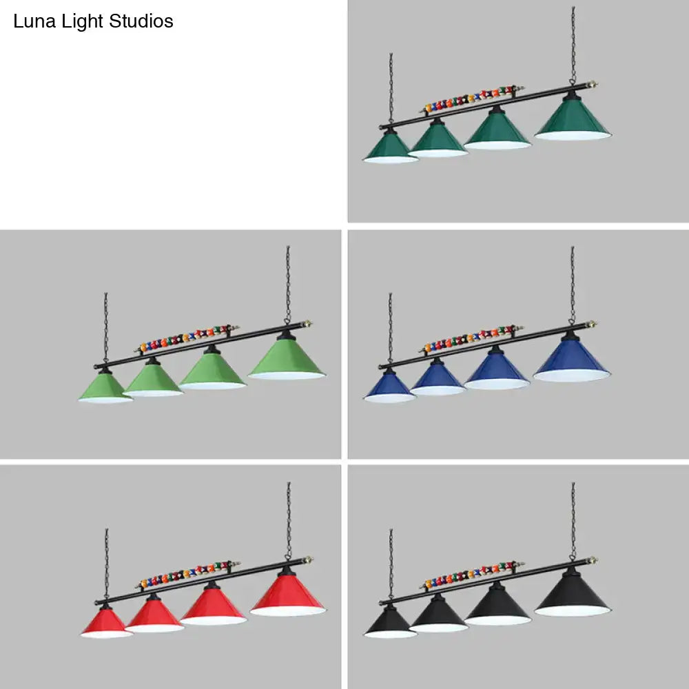 Decorbites™ iron linear island ceiling light with metal frame and four colorful cone shades for e26 e27 bulbs