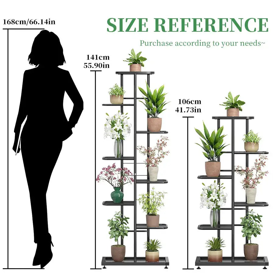 Black metal decorbites™ iron plant stand with multiple adjustable shelves for pots and plant organization