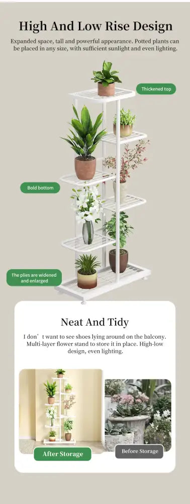 White multi-tiered decorbites iron plant stand with bold bottom and thickened top for vertical gardening use