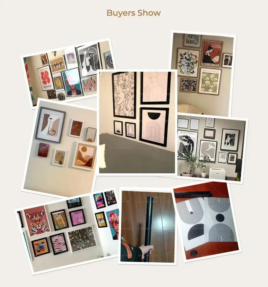 A collage of framed decorbites™ islamic dhikr tasbih calligraphy wall art pieces in black white and colorful frames