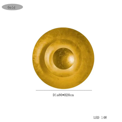 Gold-colored circular led wall sconce with concentric rings and 14w bulb from decorbites italian vintage art collection