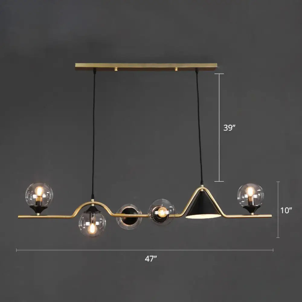 Modern brass and black decorbites ivory glass island pendant light with five spherical glass bulbs for restaurants 110v-120v 220v-240v