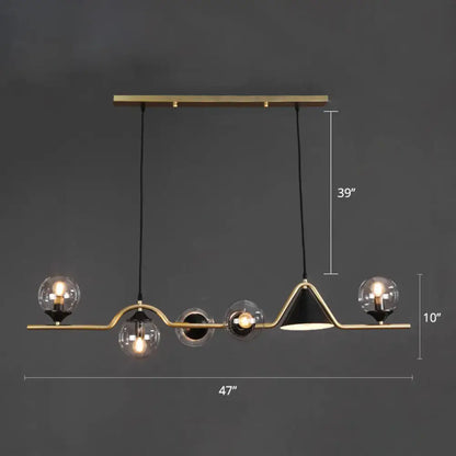 Modern brass and black decorbites ivory glass island pendant light with five spherical glass bulbs for restaurants 110v-120v 220v-240v