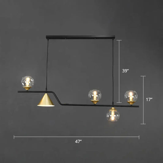Modern black and gold glass island pendant light with three exposed bulbs for ivory glass island 110v-120v 220v-240v use