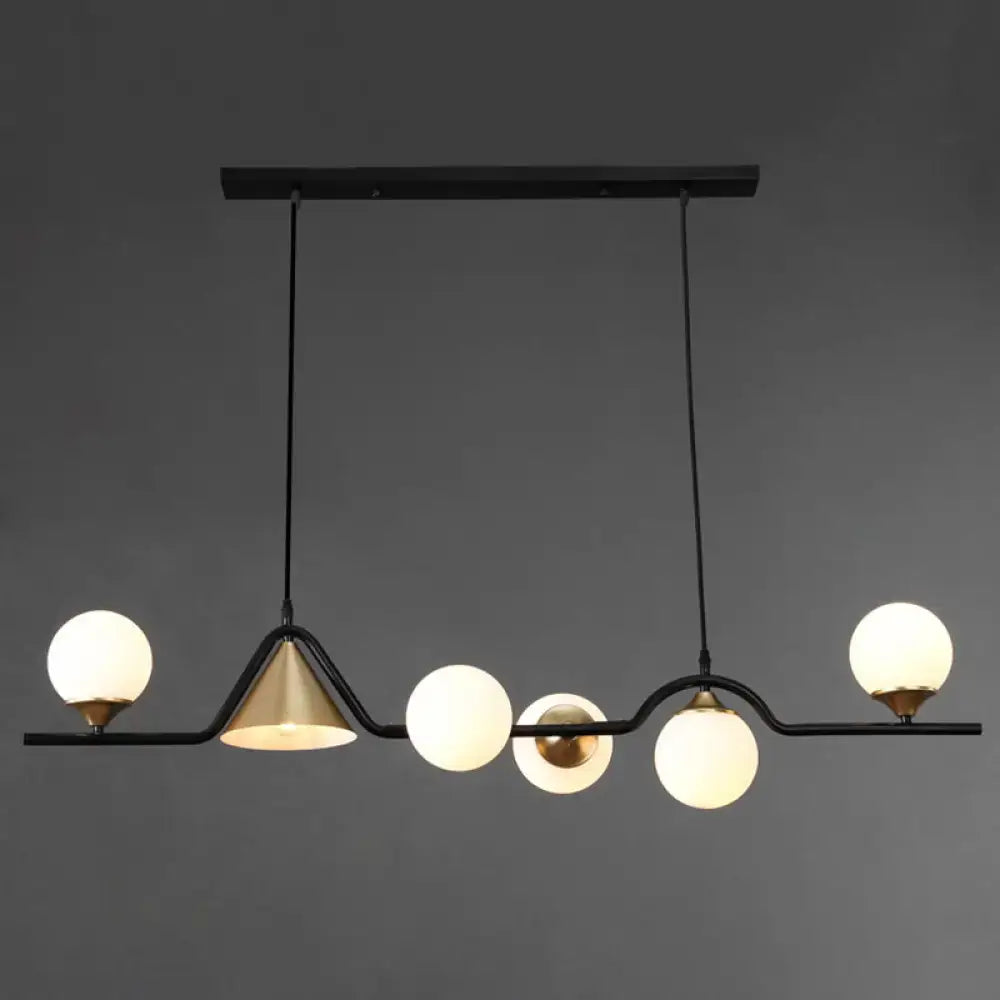 Decorbites™ black metal chandelier with five frosted globe lights and brass shade for ivory glass island pendant 110v-120v 220v-240v