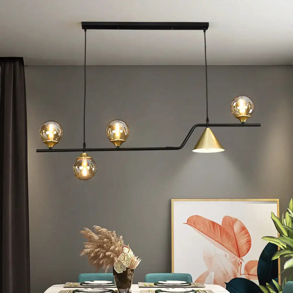 Modern black metal pendant light with three amber glass bulbs and gold conical shade for ivory glass island pendant 110v-120v 220v-240v