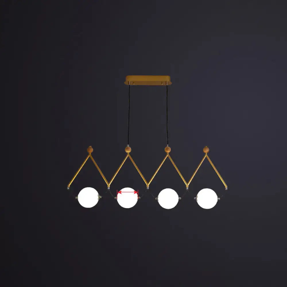 Decorbites™ ivory glass minimalist ball suspension light with gold-toned metal frame and white glass bulbs for restaurant suspension light