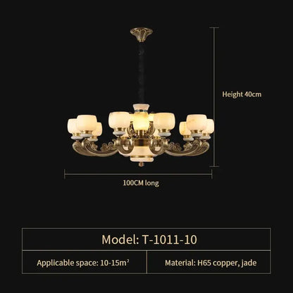 Elegant decorbites jade chandelier with ornate h65 copper arms and jade glass shades for living room lighting
