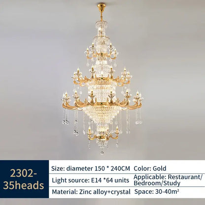 Gold-finished decorbites jade crystal chandelier with multiple tiers of crystal droplets and zinc alloy ornate arms