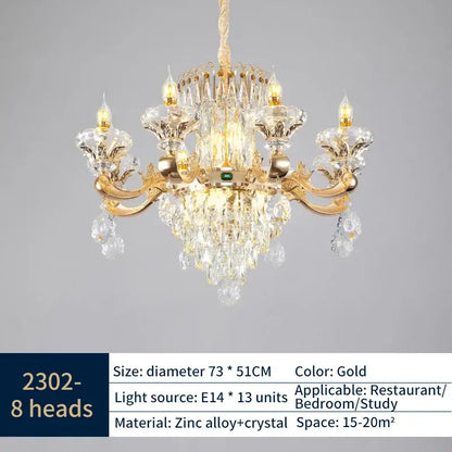 Gold-toned decorbites jade crystal chandelier with ornate zinc alloy arms and intricate crystal droplets for living room lighting