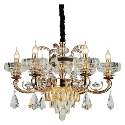 Gold-toned decorbites jade crystal chandelier with clear and amber crystal accents for elegant living room lighting