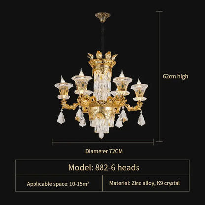 Gold-toned decorbites jade crystal chandelier with six arms and clear k9 crystals for elegant living room lighting