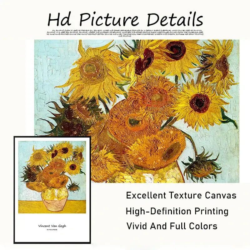 Decorbites™ japanese abstract art canvas print featuring vibrant yellow sunflowers on textured vincent van gogh style canvas