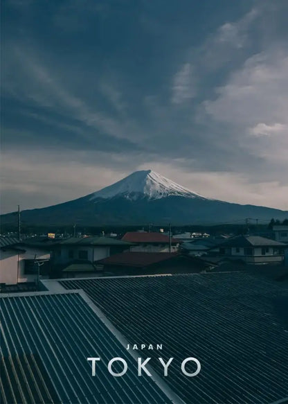 DecorBites™ japanese city landscape canvas wall art featuring snow-capped mount Fuji over tokyo rooftops