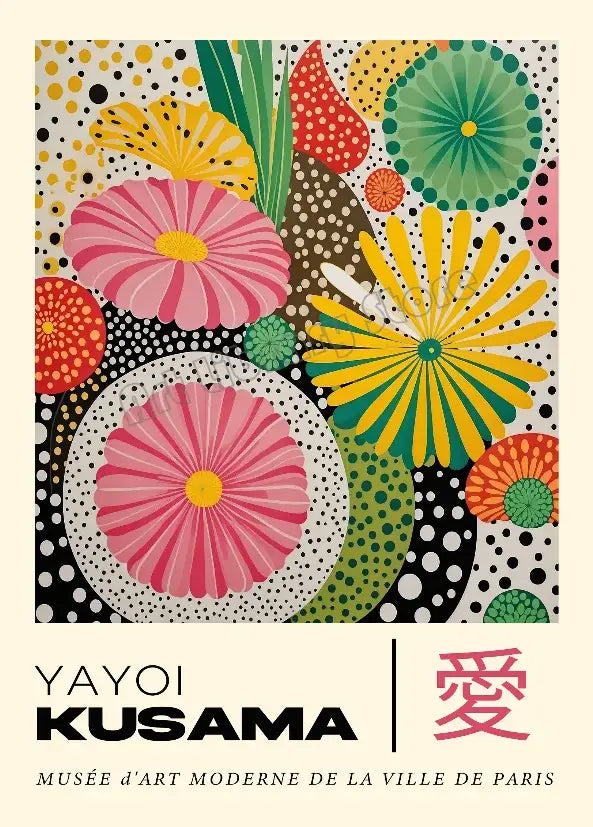 Decorbites™ japanese geometric mountain landscape canvas art featuring vibrant floral patterns in bold pink yellow and green