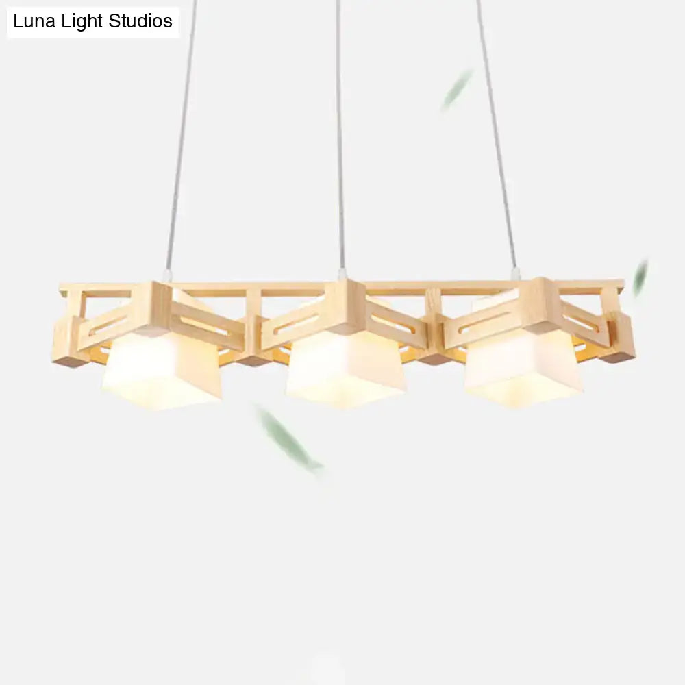 Decorbites™ japanese hanging light with light wood frame and cream glass trapezoid shades for dining room 220v-240v led