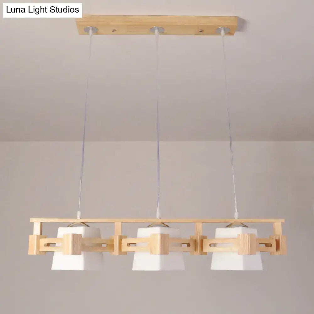 DecorBites™ Japanese wooden pendant light with trapezoid cream glass shades for dining room 220v-240v led incandescent fluorescent