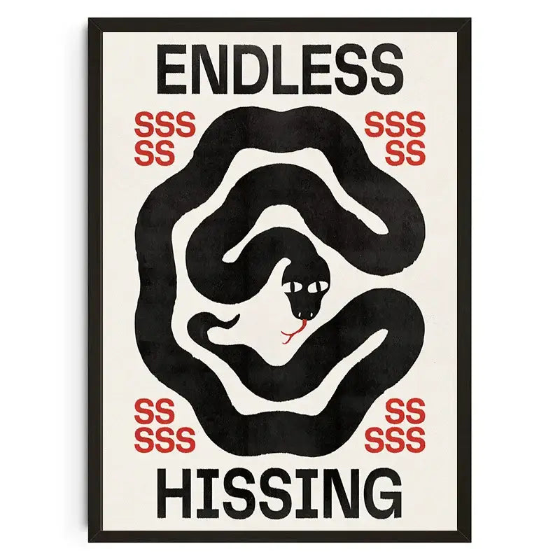 Decorbites™ japanese koi cat abstract canvas wall art featuring black and white snake with bold red text endless hissing
