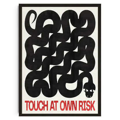 Decorbites™ japanese koi cat abstract wall art featuring black abstract snake in minimalist frame with bold red text below