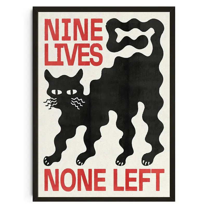 Decorbites™ japanese koi cat abstract canvas wall art featuring black cat poster with bold red nine lives none left text