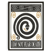 Black and white framed wall art featuring stylized coiled snake with gold accents and text in decorbites™ japanese koi cat abstract collection