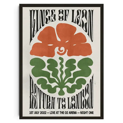 A framed decorbites™ canvas wall art featuring bold lettering and orange green floral designs with japanese koi cat motif