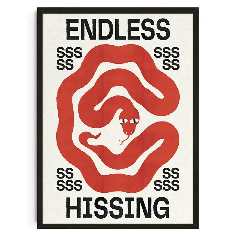 A framed decorbites™ japanese koi cat abstract wall art featuring a red snake design with endless hissing text