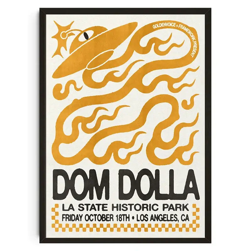 A framed decorbites™ wall art poster featuring a golden snake with bold text and koi cat abstract animals design