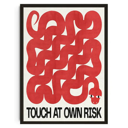 Decorbites™ japanese koi cat abstract canvas wall art featuring a bold red snake design on cream background framed in black