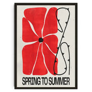 A framed DecorBites™ Japanese koi cat abstract wall art print with a bold red flower and black thorns spring to summer text
