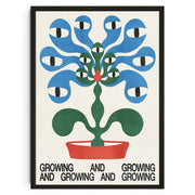 A framed decorbites™ japanese koi cat wall art print featuring a stylized plant with blue leaves in a red pot