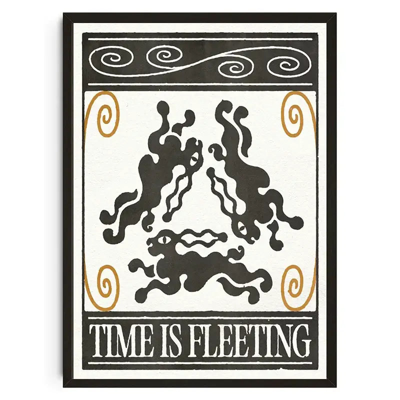 Decorbites™ japanese koi canvas wall art with black and cream frame featuring abstract figures and gold spiral accents