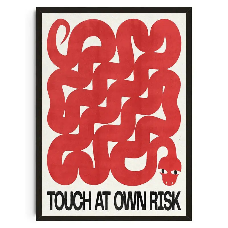 Decorbites™ japanese koi canvas wall art featuring a bold red abstract snake design on a cream background framed black