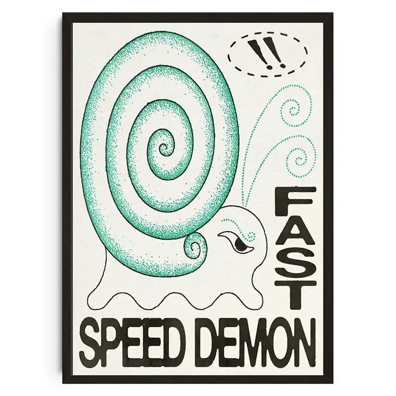 Stylized green and white snail with dotted shell in black frame on decorbites™ japanese koi canvas wall art