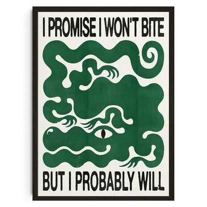 A framed decorbites™ japanese koi wall art print featuring bold black text and a stylized green snake on cream background