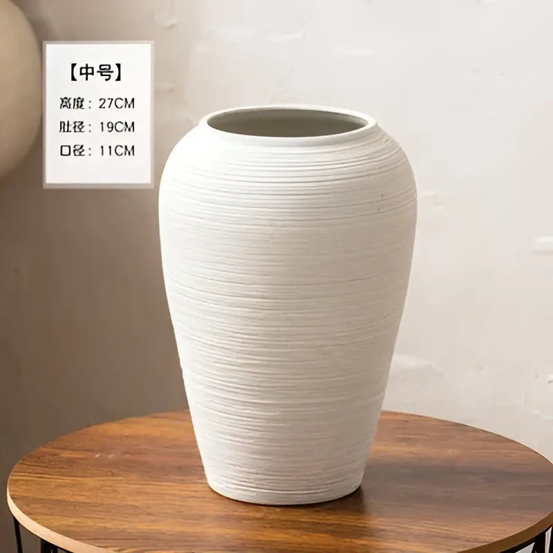 Cream-colored ceramic hydroponic vase with vertical ribbed texture in a DecorBites™ japanese minimalist hydroponic set
