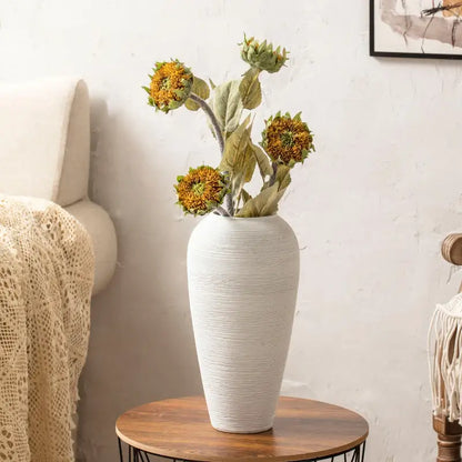 White textured ceramic hydroponic vase holding dried sunflowers in the DecorBites™ japanese minimalist hydroponic set