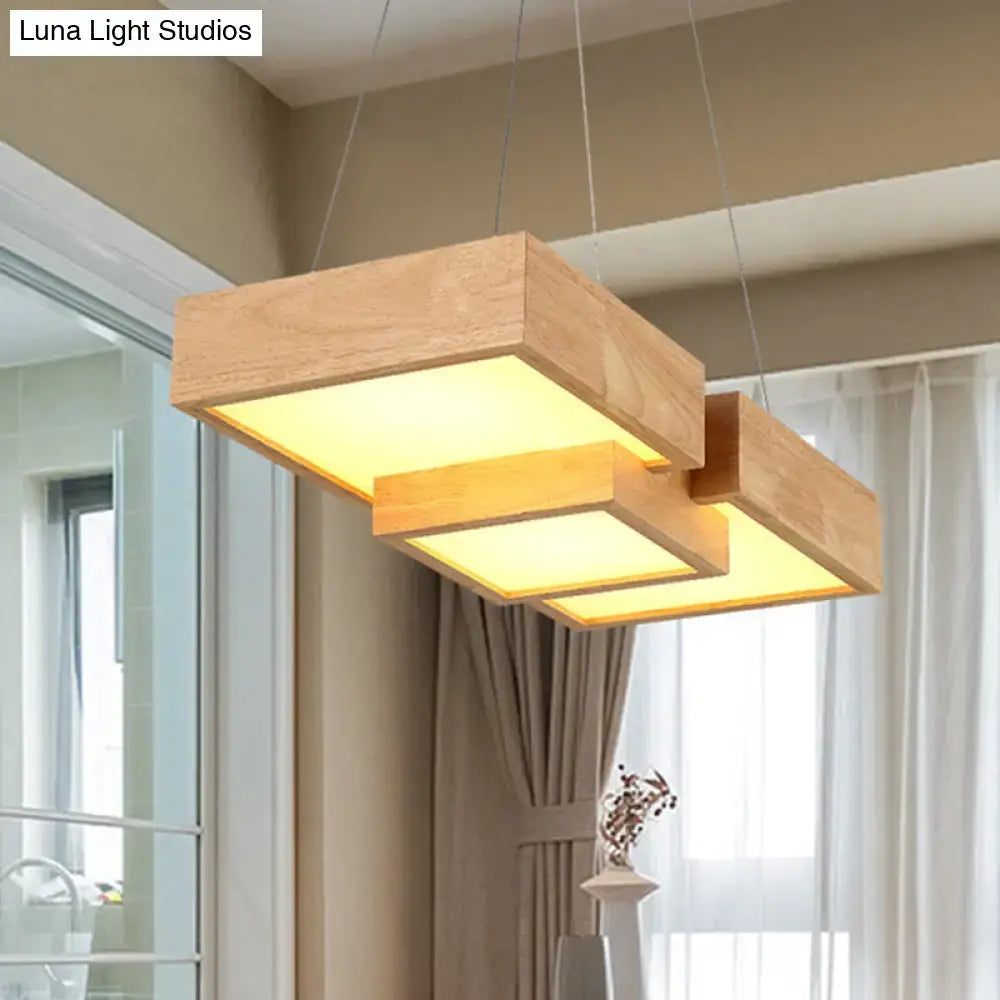 Decorbites™ japanese style wooden led pendant light with warm white color temperature and geometric square design