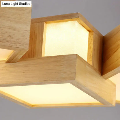 Modern japanese style wooden hexagonal ceiling light with warm white color temperature and diffused illumination
