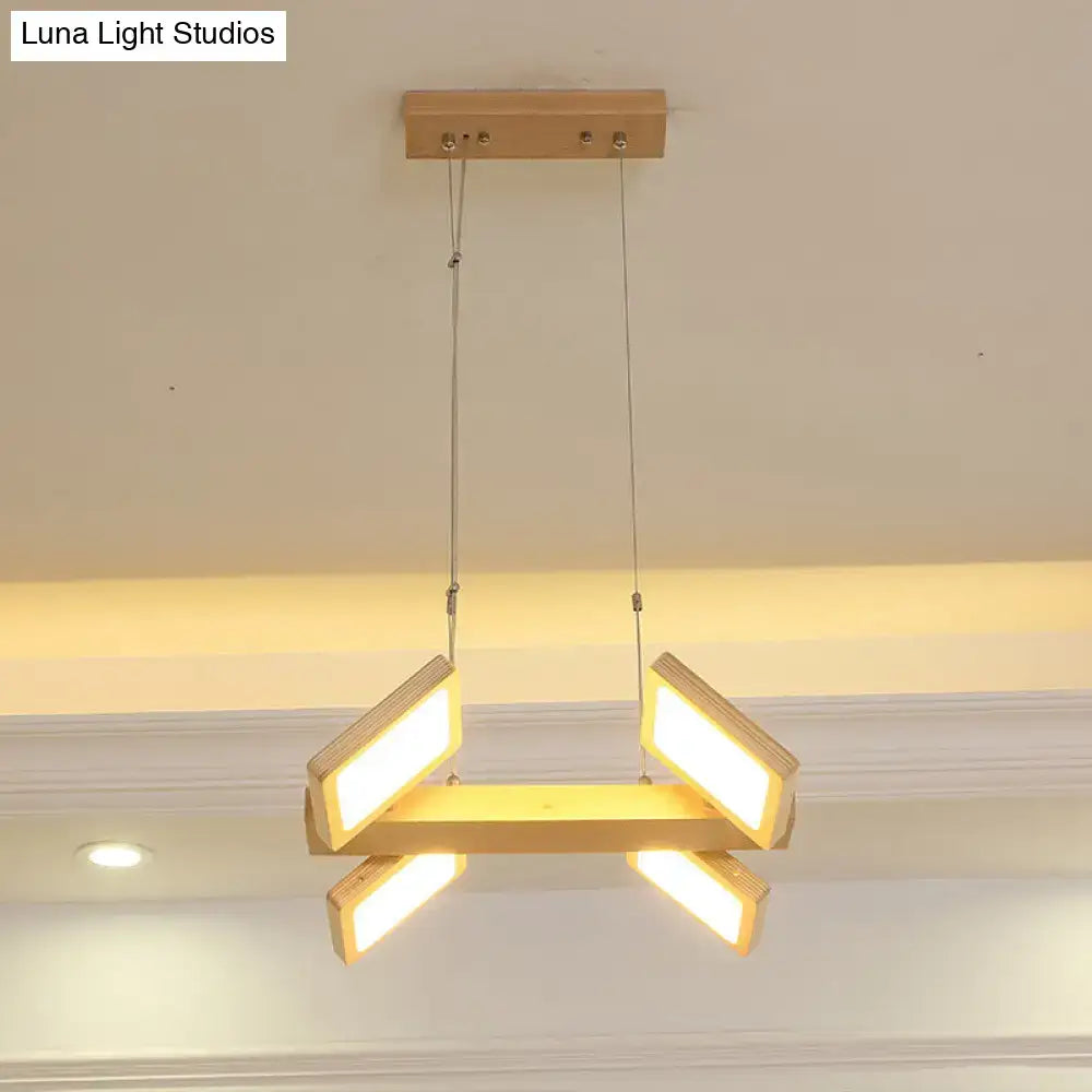 DecorBites™ Japanese wood square led pendant light with warm glow acrylic shade for modern restaurant and island lighting
