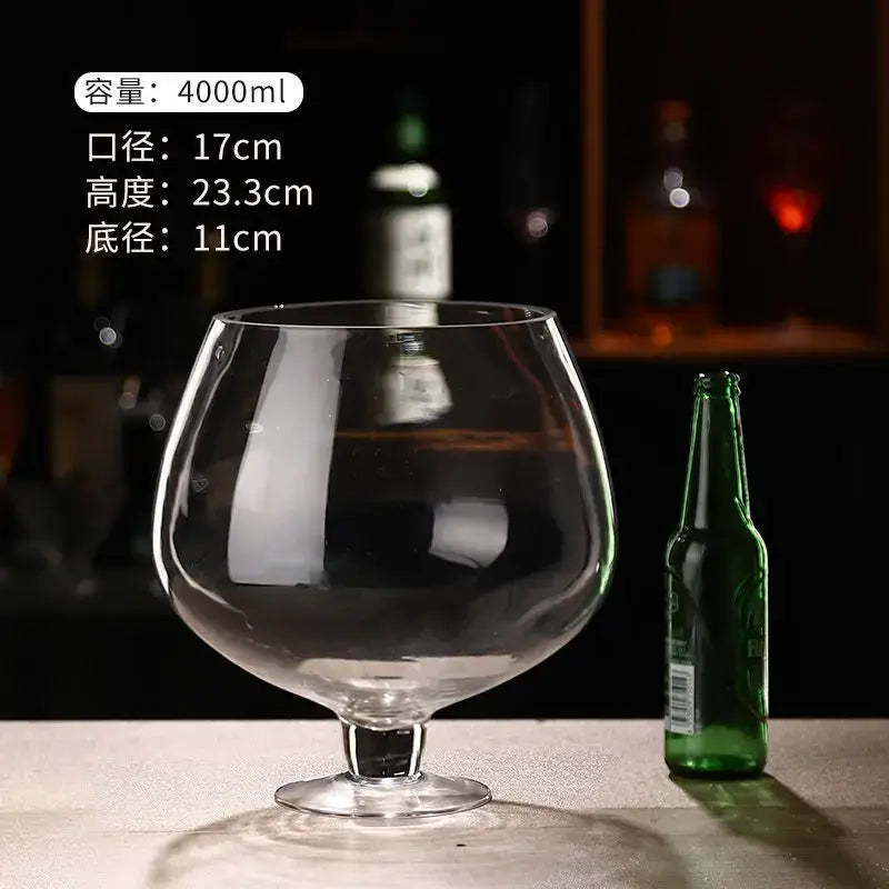Clear glass decorbites jumbo party snifter with wide bowl slender stem and circular base for large capacity use